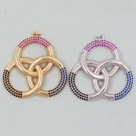 Gold Round Charms,18K Gold Filled three circles Pendant,three circles Charm Bracelet Necklace for DIY Jewelry Making Supply