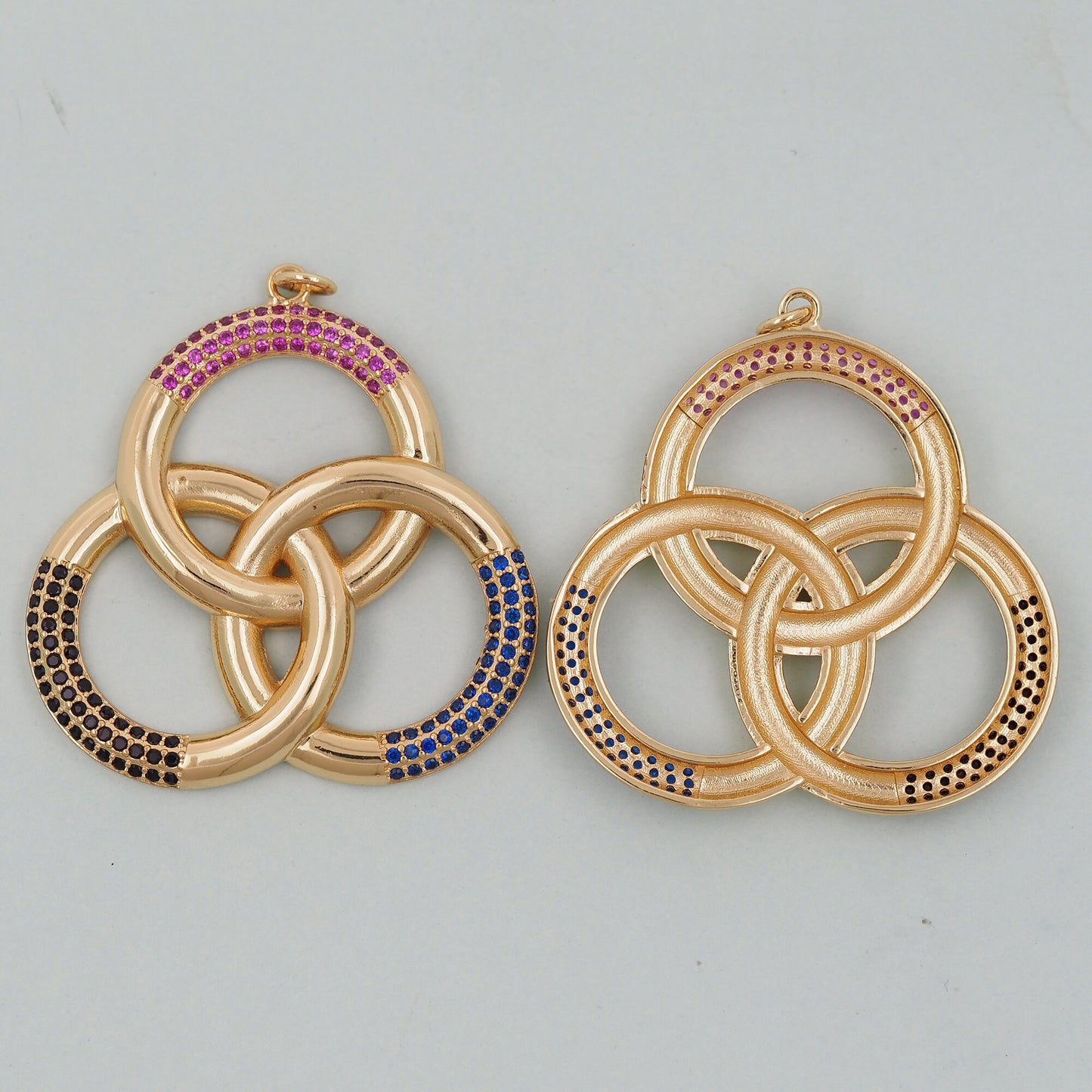 Gold Round Charms,18K Gold Filled three circles Pendant,three circles Charm Bracelet Necklace for DIY Jewelry Making Supply