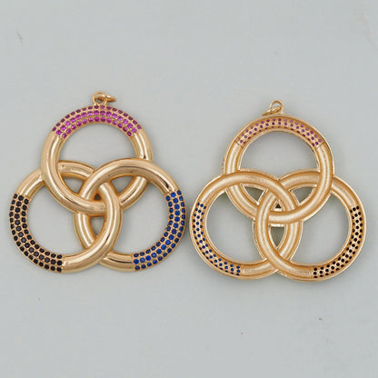Gold Round Charms,18K Gold Filled three circles Pendant,three circles Charm Bracelet Necklace for DIY Jewelry Making Supply