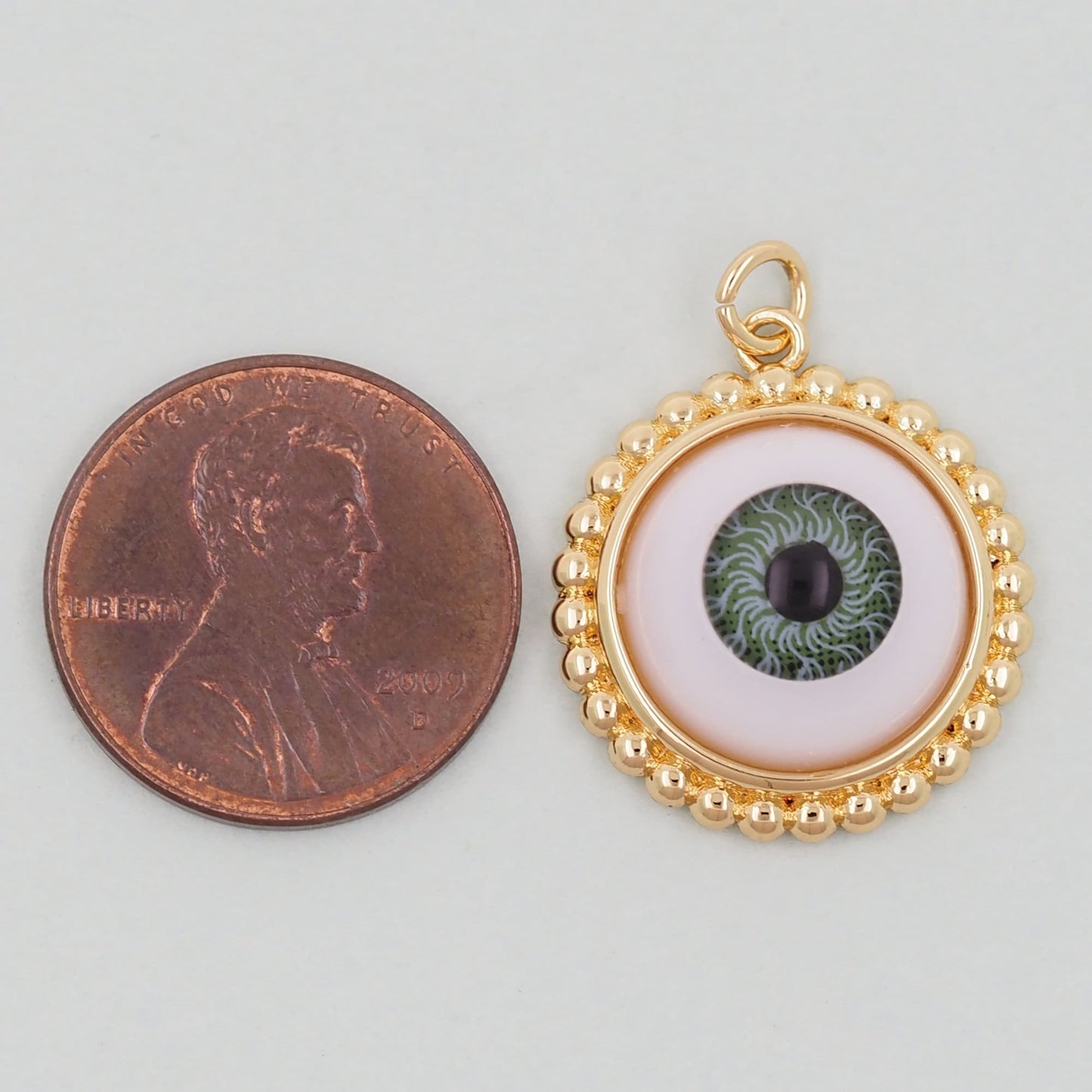 Gold Round Evil Eye Charms,18K Gold Filled Round Pendant,Silver Evil Eye Charm Bracelet Necklace for DIY Jewelry Making Supply
