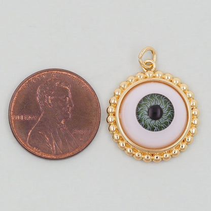 Gold Round Evil Eye Charms,18K Gold Filled Round Pendant,Silver Evil Eye Charm Bracelet Necklace for DIY Jewelry Making Supply
