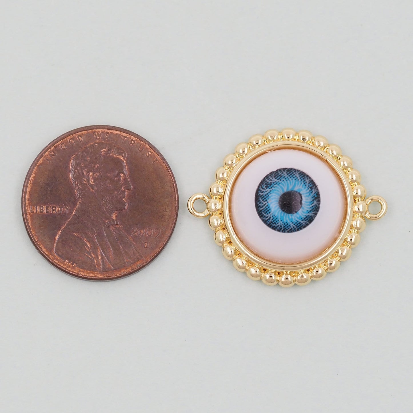 Gold Round Evil Eye Charms,18K Gold Filled Round Pendant,Silver Evil Eye Charm Bracelet Necklace for DIY Jewelry Making Supply
