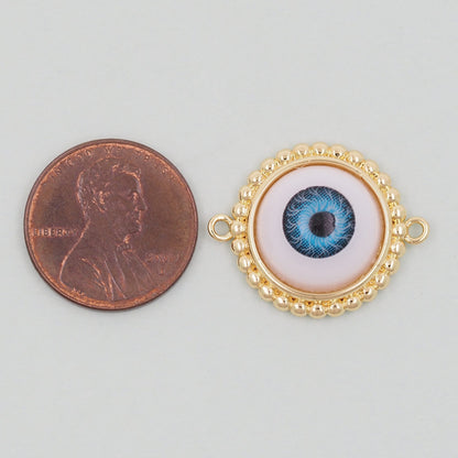 Gold Round Evil Eye Charms,18K Gold Filled Round Pendant,Silver Evil Eye Charm Bracelet Necklace for DIY Jewelry Making Supply