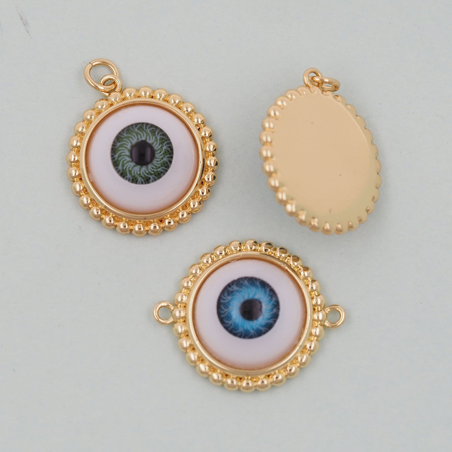 Gold Round Evil Eye Charms,18K Gold Filled Round Pendant,Silver Evil Eye Charm Bracelet Necklace for DIY Jewelry Making Supply