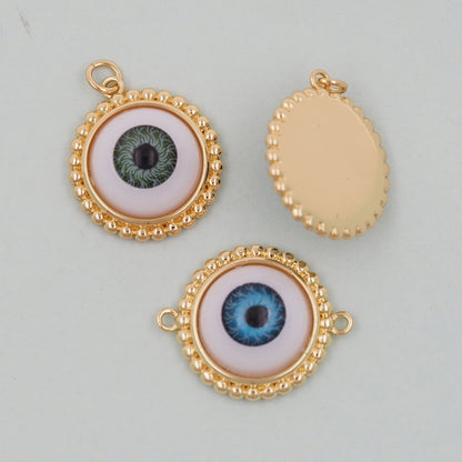 Gold Round Evil Eye Charms,18K Gold Filled Round Pendant,Silver Evil Eye Charm Bracelet Necklace for DIY Jewelry Making Supply