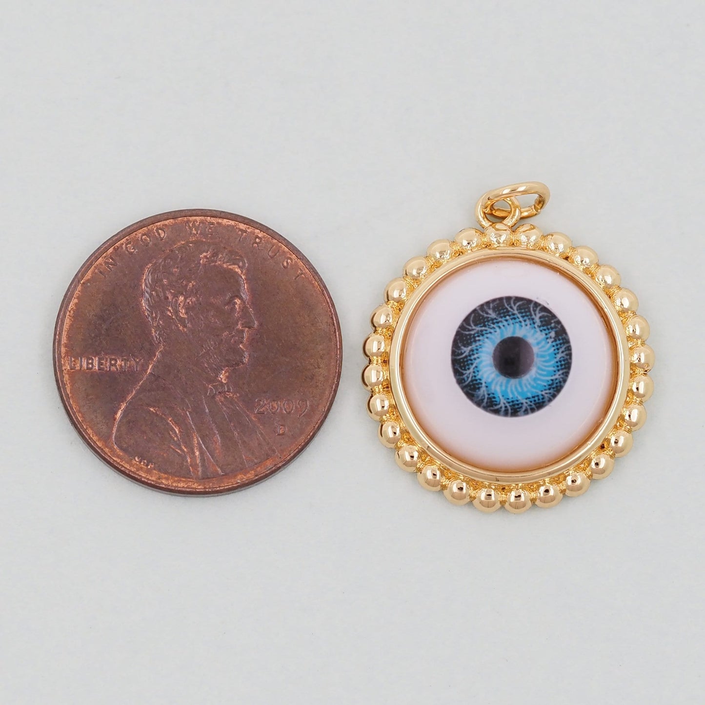 Gold Round Evil Eye Charms,18K Gold Filled Round Pendant,Silver Evil Eye Charm Bracelet Necklace for DIY Jewelry Making Supply