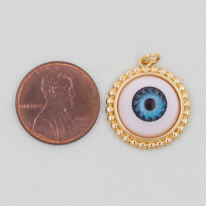 Gold Round Evil Eye Charms,18K Gold Filled Round Pendant,Silver Evil Eye Charm Bracelet Necklace for DIY Jewelry Making Supply