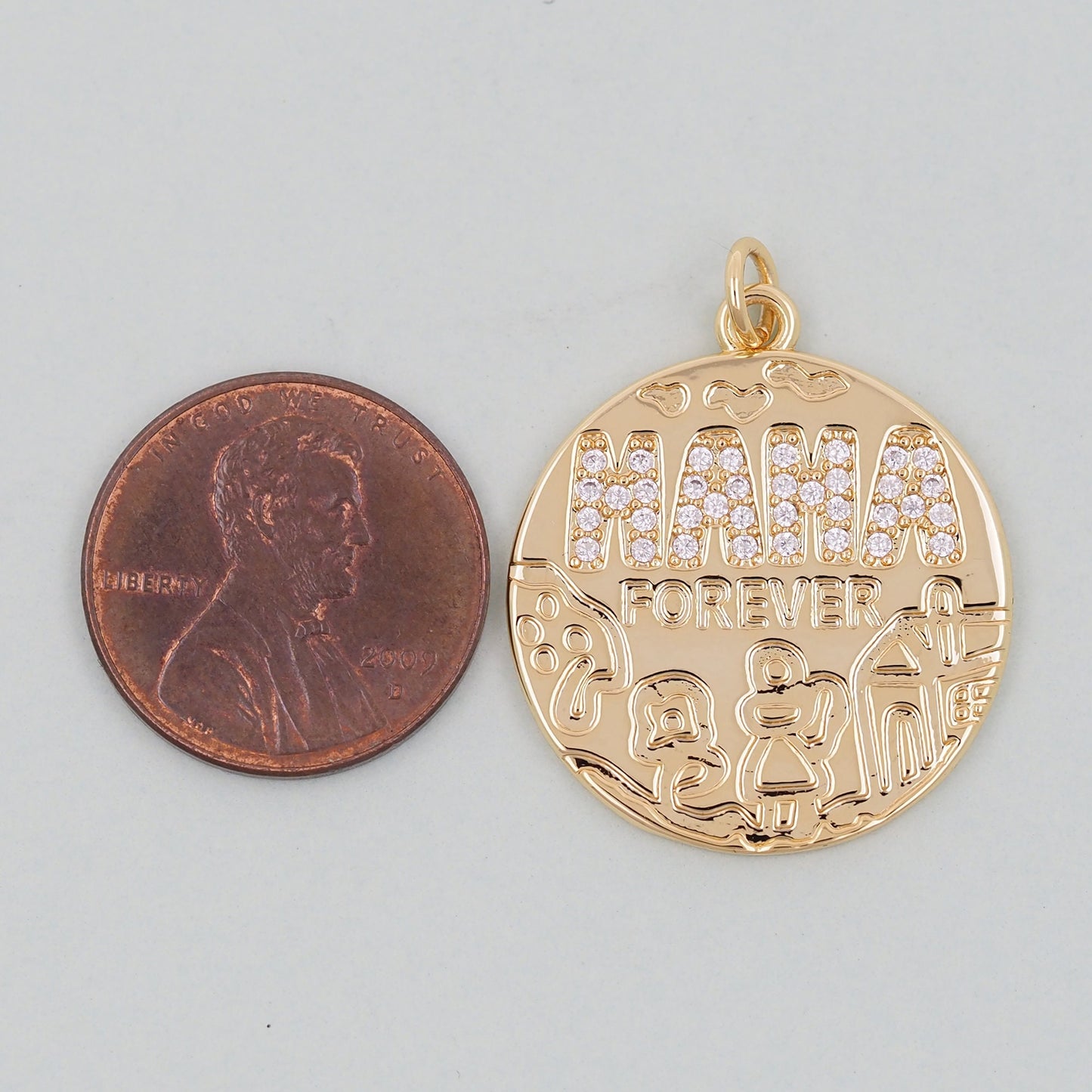 Gold Mama Charms,18K Gold Filled Round Coin Pendant,Mama Charm Bracelet Necklace for DIY Jewelry Making Supply