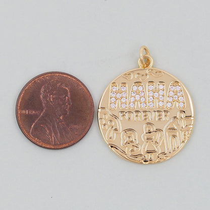 Gold Mama Charms,18K Gold Filled Round Coin Pendant,Mama Charm Bracelet Necklace for DIY Jewelry Making Supply