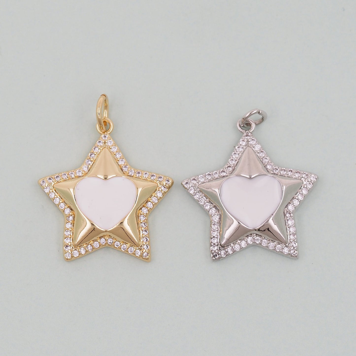 Gold Heart Star Charms,18K Gold Filled Heart Pendant,Star Heart Charm Bracelet Necklace for DIY Jewelry Making Supply