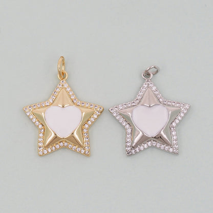 Gold Heart Star Charms,18K Gold Filled Heart Pendant,Star Heart Charm Bracelet Necklace for DIY Jewelry Making Supply