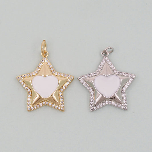 Gold Heart Star Charms,18K Gold Filled Heart Pendant,Star Heart Charm Bracelet Necklace for DIY Jewelry Making Supply