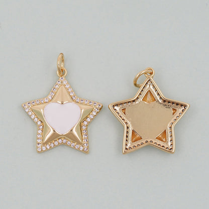 Gold Heart Star Charms,18K Gold Filled Heart Pendant,Star Heart Charm Bracelet Necklace for DIY Jewelry Making Supply