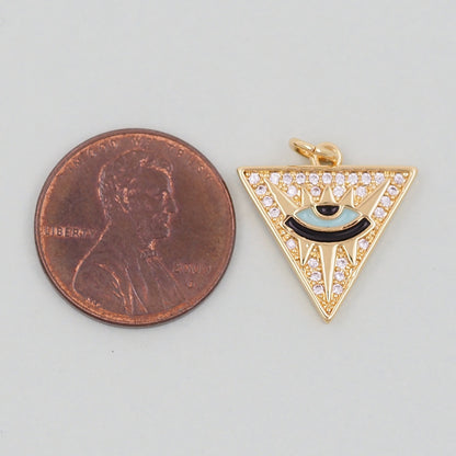 Gold triangle Charms,18K Gold Filled triangle Eye Pendant,triangle Evil Eye Charm Bracelet Necklace for DIY Jewelry Making Supply