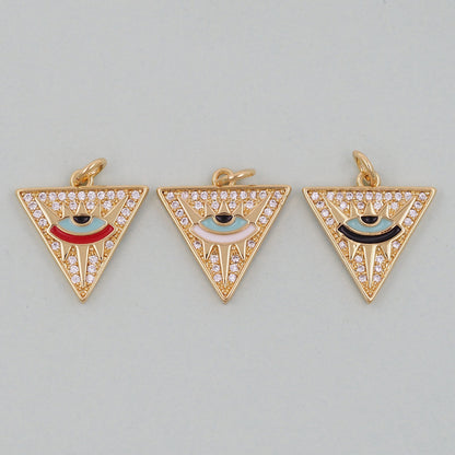 Gold triangle Charms,18K Gold Filled triangle Eye Pendant,triangle Evil Eye Charm Bracelet Necklace for DIY Jewelry Making Supply