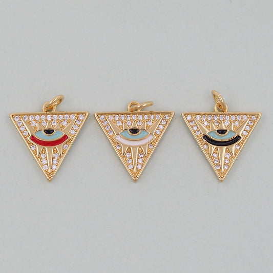 Gold triangle Charms,18K Gold Filled triangle Eye Pendant,triangle Evil Eye Charm Bracelet Necklace for DIY Jewelry Making Supply