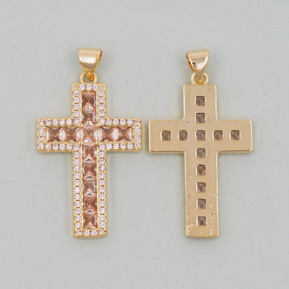 Gold Cross Charms,18K Gold Filled CZ Cross Pendant,Religious Charm Bracelet Necklace for DIY Jewelry Making Supply