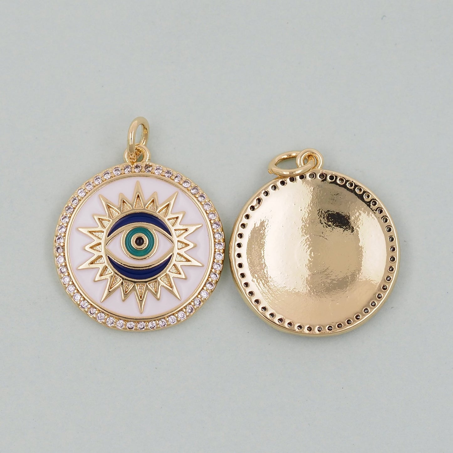 Gold Sun Charms,18K Gold Filled Round Eye Pendant,Sun Evil Eye Charm Bracelet Necklace for DIY Jewelry Making Supply