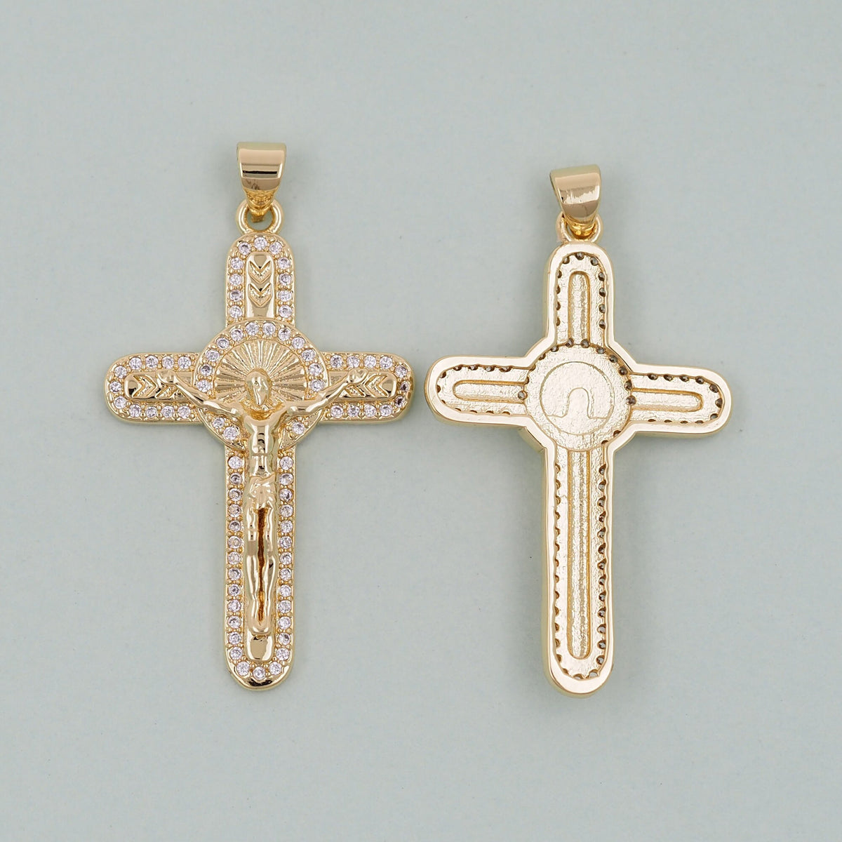 Gold Cross Jesus Charms,18K Gold Filled CZ Cross Pendant,Religious Charm Bracelet Necklace for DIY Jewelry Making Supply