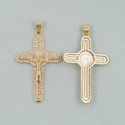 Gold Cross Jesus Charms,18K Gold Filled CZ Cross Pendant,Religious Charm Bracelet Necklace for DIY Jewelry Making Supply