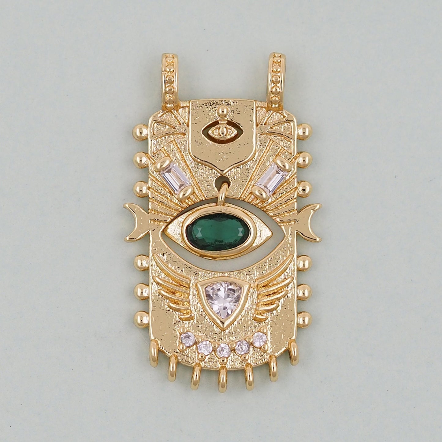 Gold rectangle Evil Eye Charms,18K Gold Filled rectangle Eye Pendant,Green Evil Eye Charm Bracelet Necklace for DIY Jewelry Making Supply