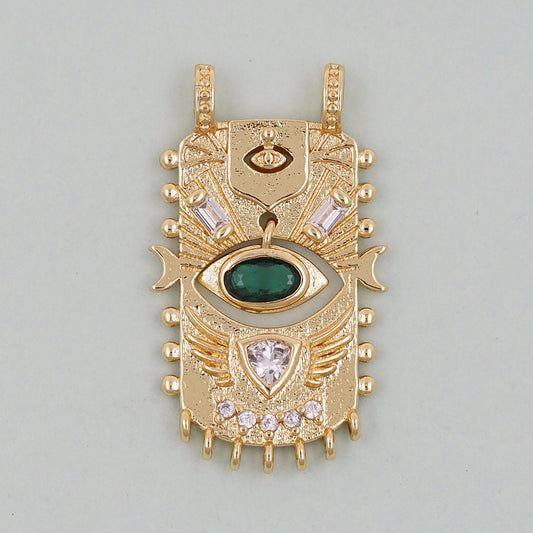 Gold rectangle Evil Eye Charms,18K Gold Filled rectangle Eye Pendant,Green Evil Eye Charm Bracelet Necklace for DIY Jewelry Making Supply