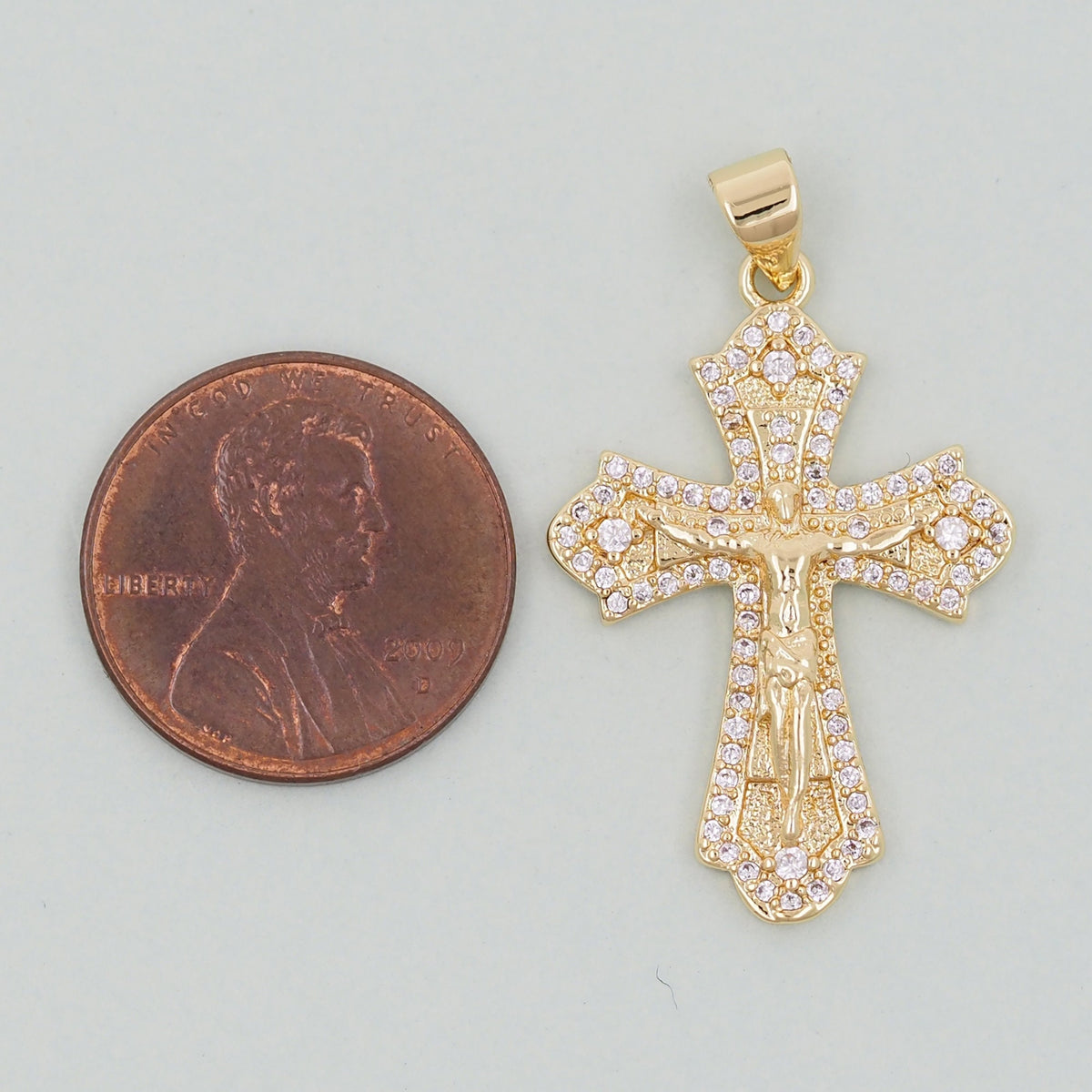 Gold Cross Jesus Charms,18K Gold Filled CZ Cross Pendant,Religious Charm Bracelet Necklace for DIY Jewelry Making Supply