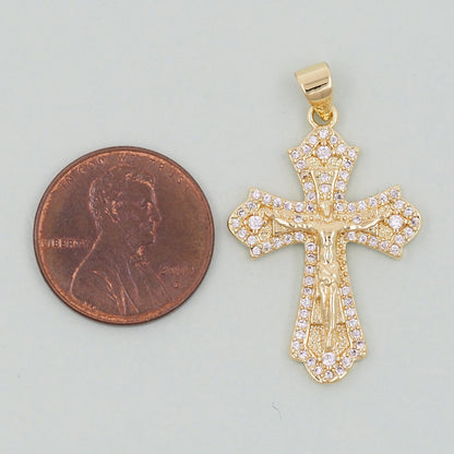Gold Cross Jesus Charms,18K Gold Filled CZ Cross Pendant,Religious Charm Bracelet Necklace for DIY Jewelry Making Supply