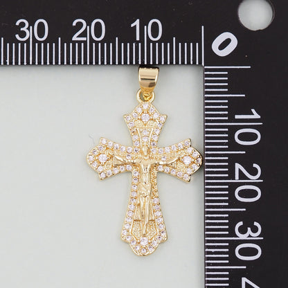 Gold Cross Jesus Charms,18K Gold Filled CZ Cross Pendant,Religious Charm Bracelet Necklace for DIY Jewelry Making Supply