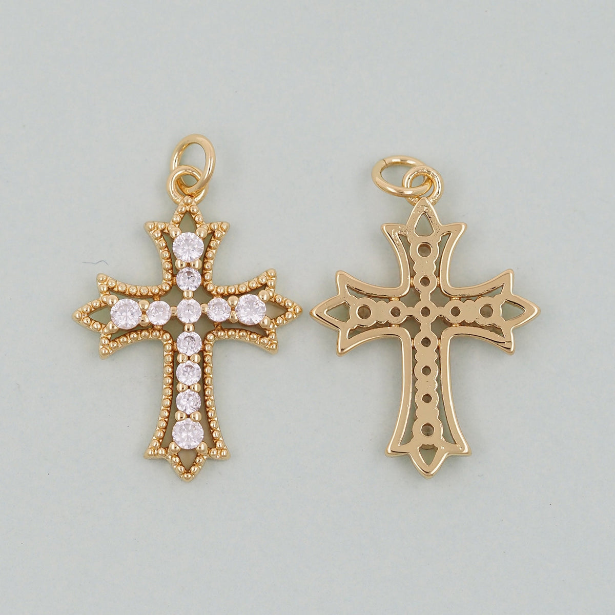 Gold Cross Charms,18K Gold Filled CZ Cross Pendant,Religious Charm Bracelet Necklace for DIY Jewelry Making Supply