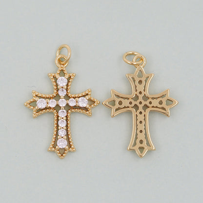 Gold Cross Charms,18K Gold Filled CZ Cross Pendant,Religious Charm Bracelet Necklace for DIY Jewelry Making Supply