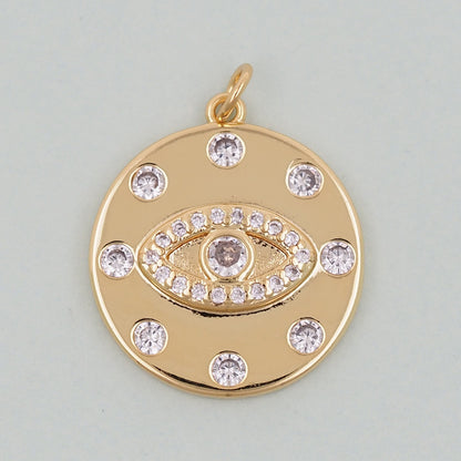 Gold Round Coin Charms,18K Gold Filled Round Eye Pendant,Evil Eye Charm Bracelet Necklace for DIY Jewelry Making Supply