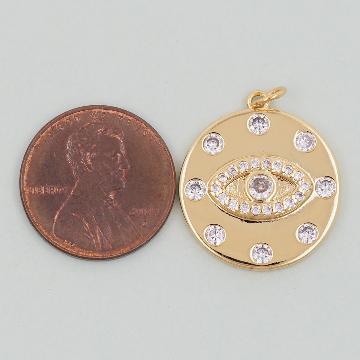 Gold Round Coin Charms,18K Gold Filled Round Eye Pendant,Evil Eye Charm Bracelet Necklace for DIY Jewelry Making Supply