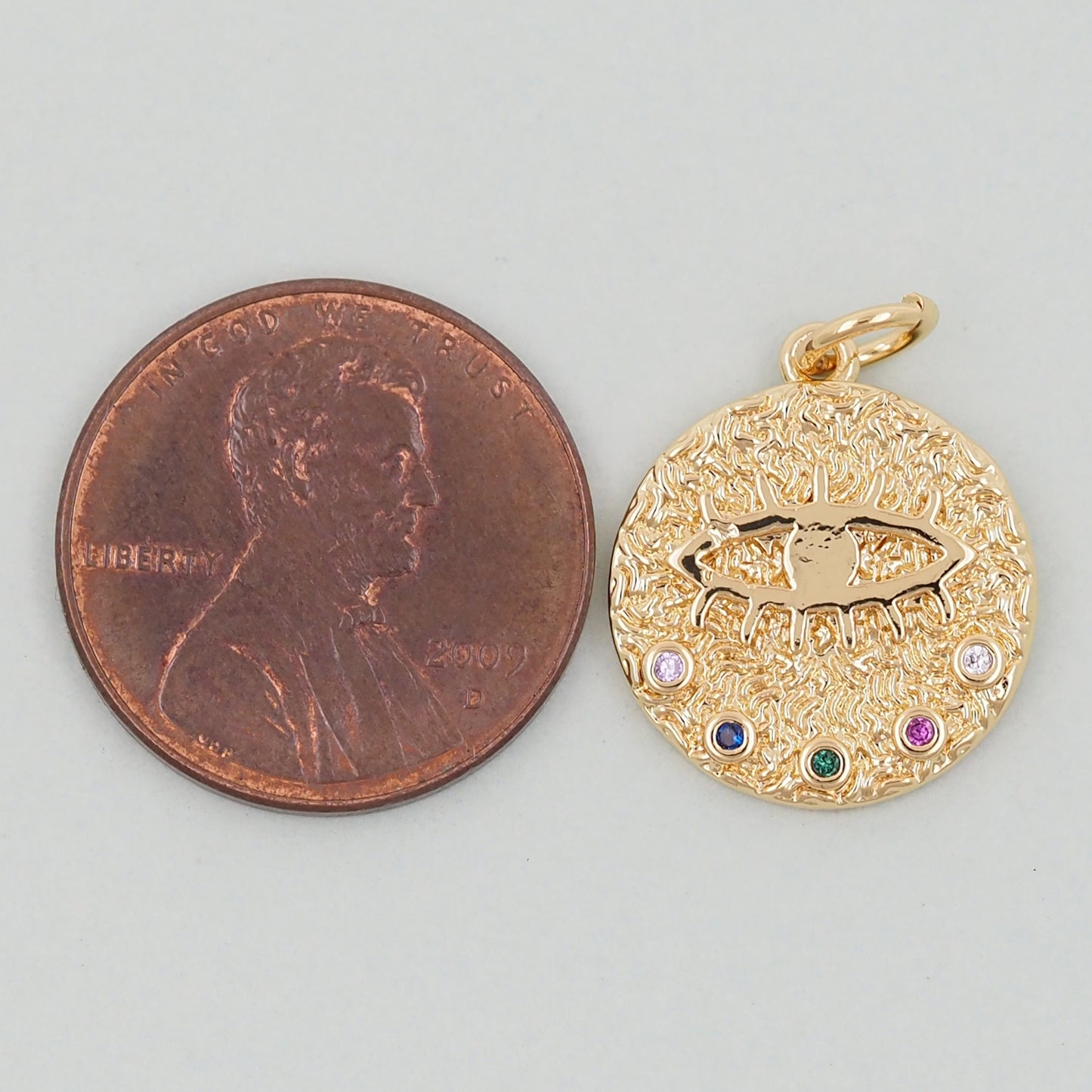 Gold Round Coin Charms,18K Gold Filled Round Eye Pendant,Evil Eye Charm Bracelet Necklace for DIY Jewelry Making Supply