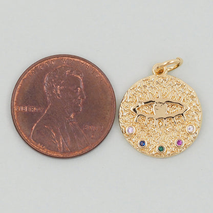 Gold Round Coin Charms,18K Gold Filled Round Eye Pendant,Evil Eye Charm Bracelet Necklace for DIY Jewelry Making Supply
