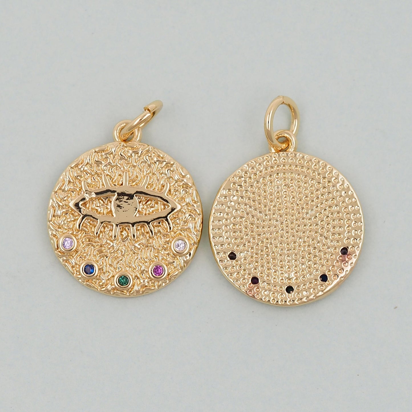 Gold Round Coin Charms,18K Gold Filled Round Eye Pendant,Evil Eye Charm Bracelet Necklace for DIY Jewelry Making Supply