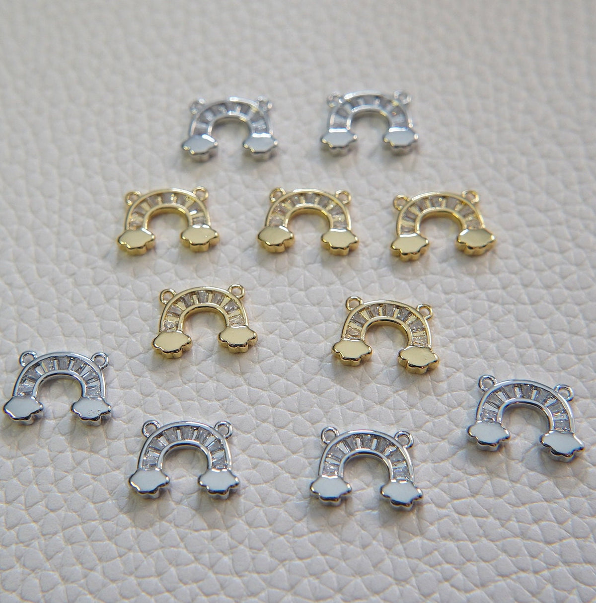 Gold Rainbow Charms,18K Gold Filled CZ rainbow Pendant,Silver rainbow Charm Bracelet Necklace for DIY Jewelry Making Supply
