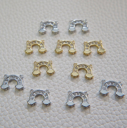 Gold Rainbow Charms,18K Gold Filled CZ rainbow Pendant,Silver rainbow Charm Bracelet Necklace for DIY Jewelry Making Supply