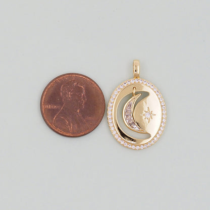 Gold Oval Moon Charms,18K Gold Filled Oval Pendant,Moon Charm Bracelet Necklace for DIY Jewelry Making Supply