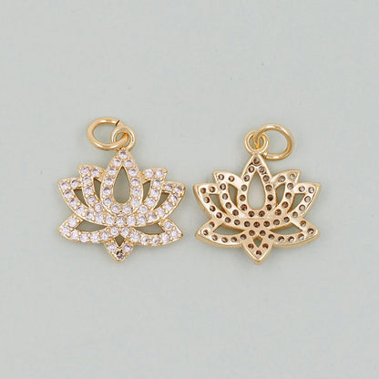 Gold Lotus Charms,18K Gold Filled meditation Pendant,Silver lotus Charm Bracelet Necklace for DIY Jewelry Making Supply
