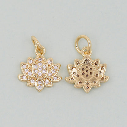 Gold Lotus Charms,18K Gold Filled meditation Pendant,Silver lotus Charm Bracelet Necklace for DIY Jewelry Making Supply