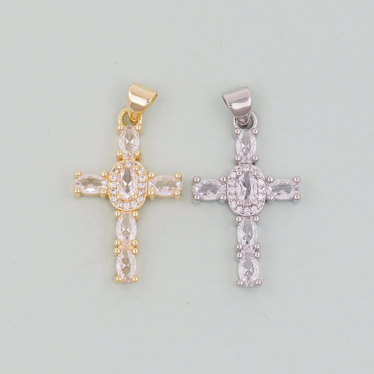 Gold Cross Charms,18K Gold Filled CZ Cross Pendant,Silver Religious Charm Bracelet Necklace for DIY Jewelry Making Supply