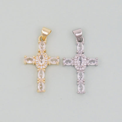 Gold Cross Charms,18K Gold Filled CZ Cross Pendant,Silver Religious Charm Bracelet Necklace for DIY Jewelry Making Supply