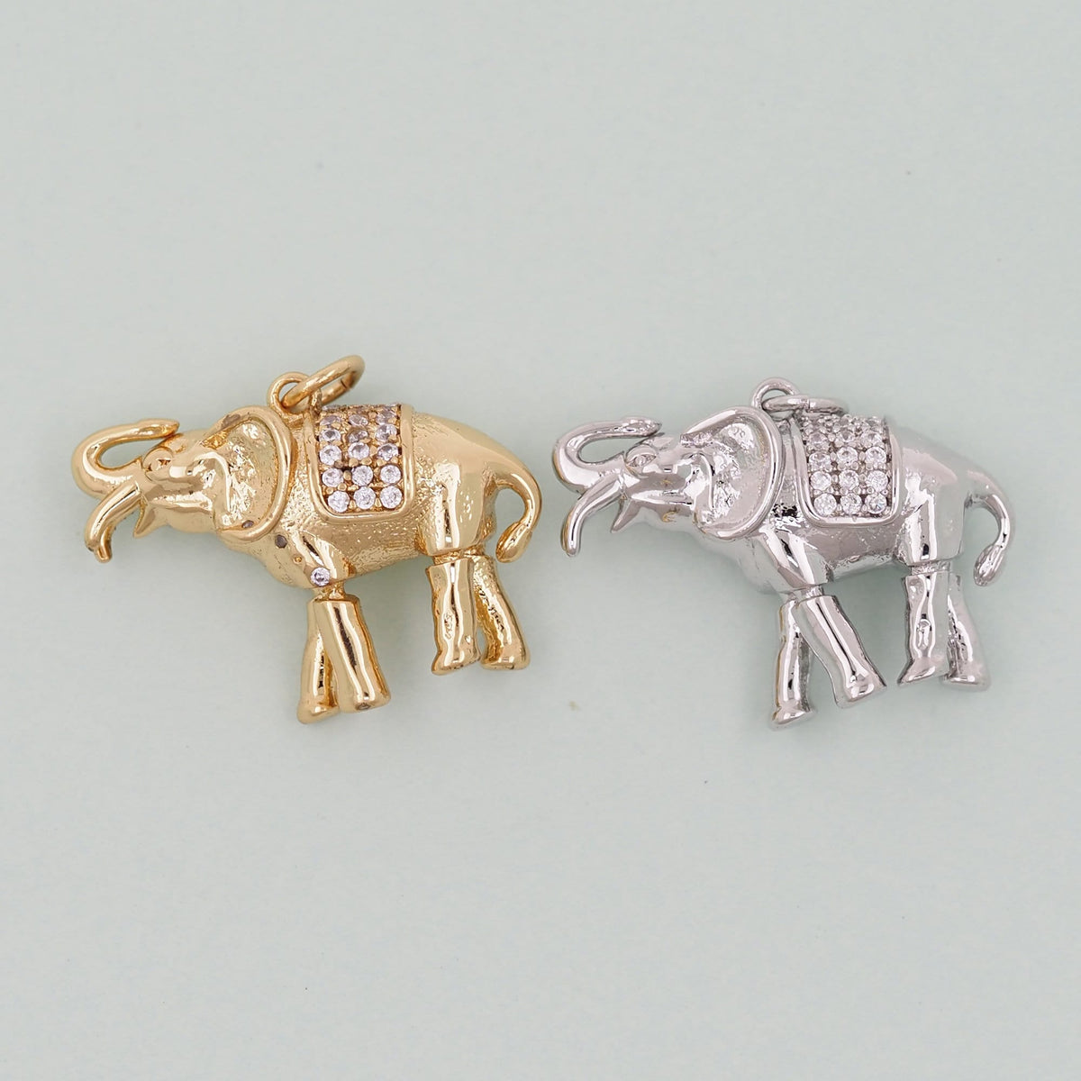 18K Gold Filled Elephant CZ Charm Pendant for Jewelry Making