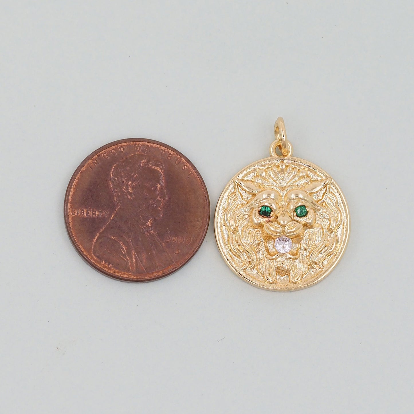 Gold lion head Charms,18K Gold Filled Round Coin Pendant,geometry Charm Bracelet Necklace for DIY Jewelry Making Supply
