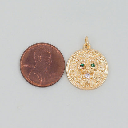Gold lion head Charms,18K Gold Filled Round Coin Pendant,geometry Charm Bracelet Necklace for DIY Jewelry Making Supply