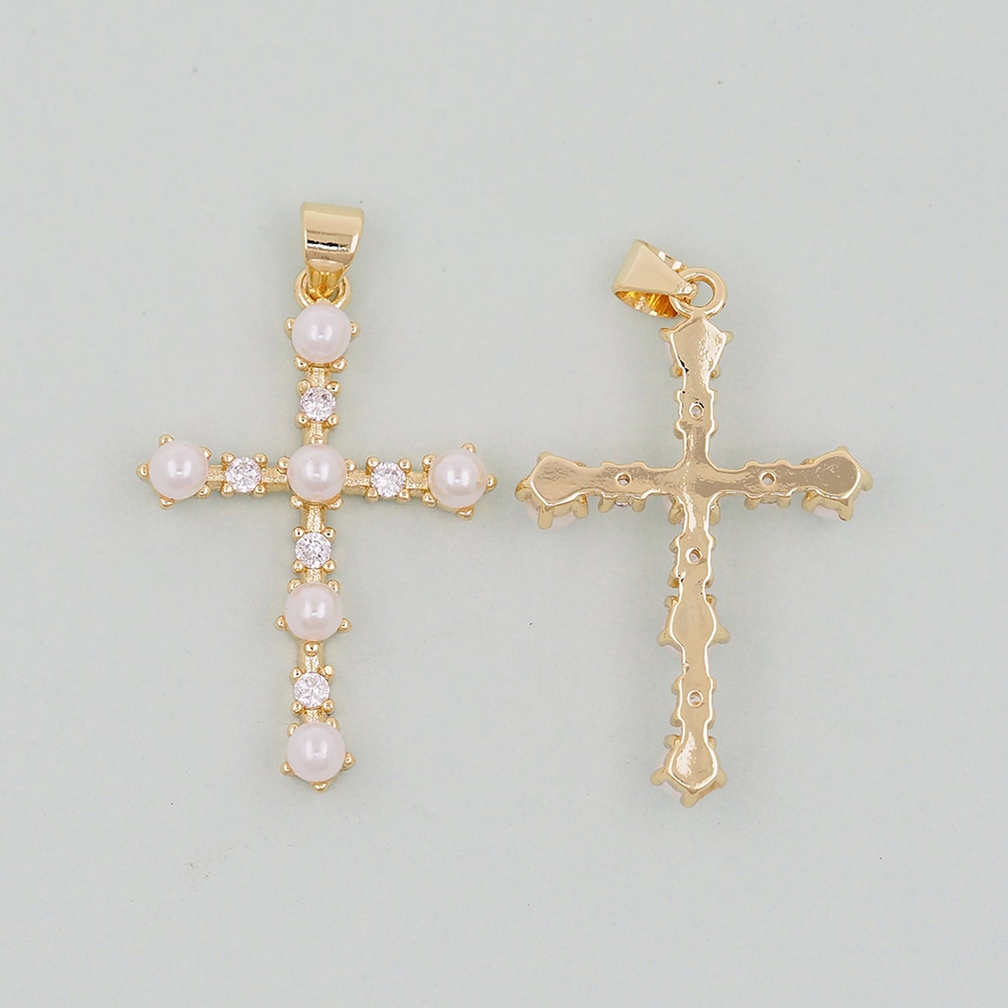 Gold Cross Charms,18K Gold Filled CZ Cross Pendant,Silver Religious Charm Bracelet Necklace for DIY Jewelry Making Supply