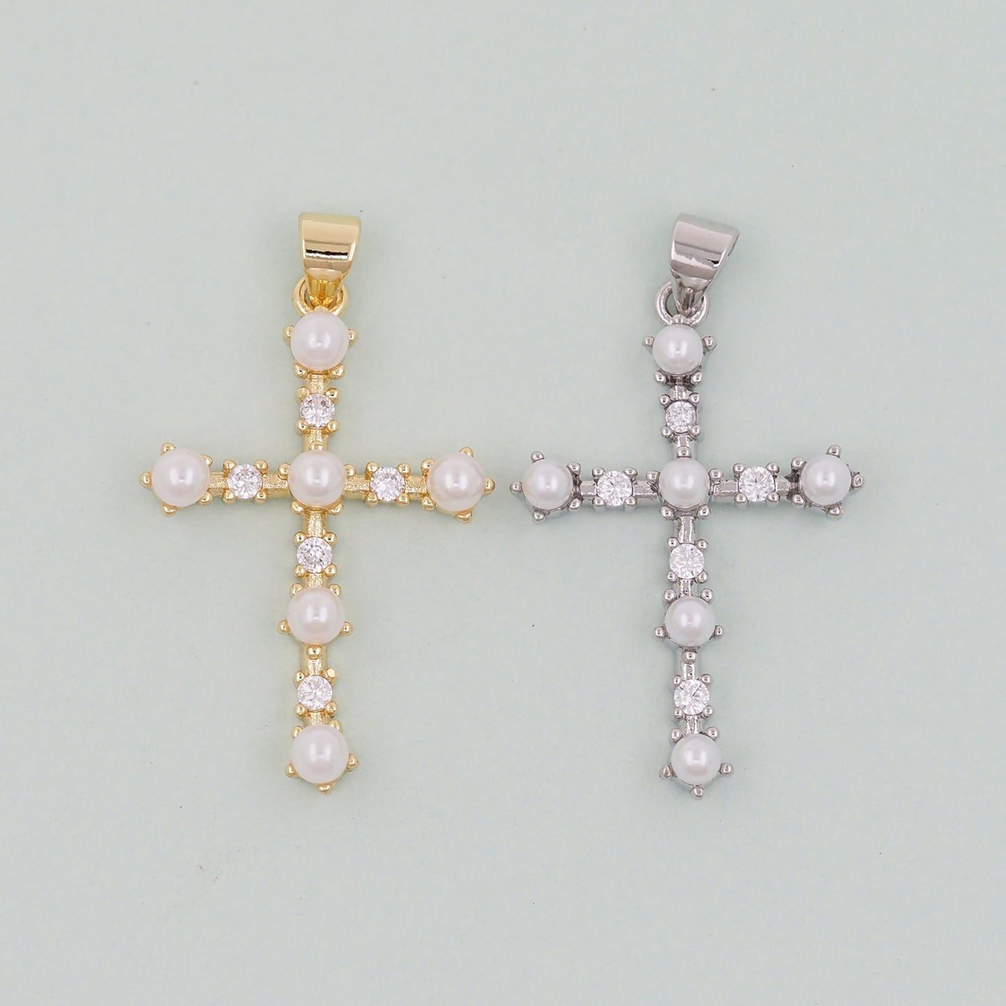 Gold Cross Charms,18K Gold Filled CZ Cross Pendant,Silver Religious Charm Bracelet Necklace for DIY Jewelry Making Supply