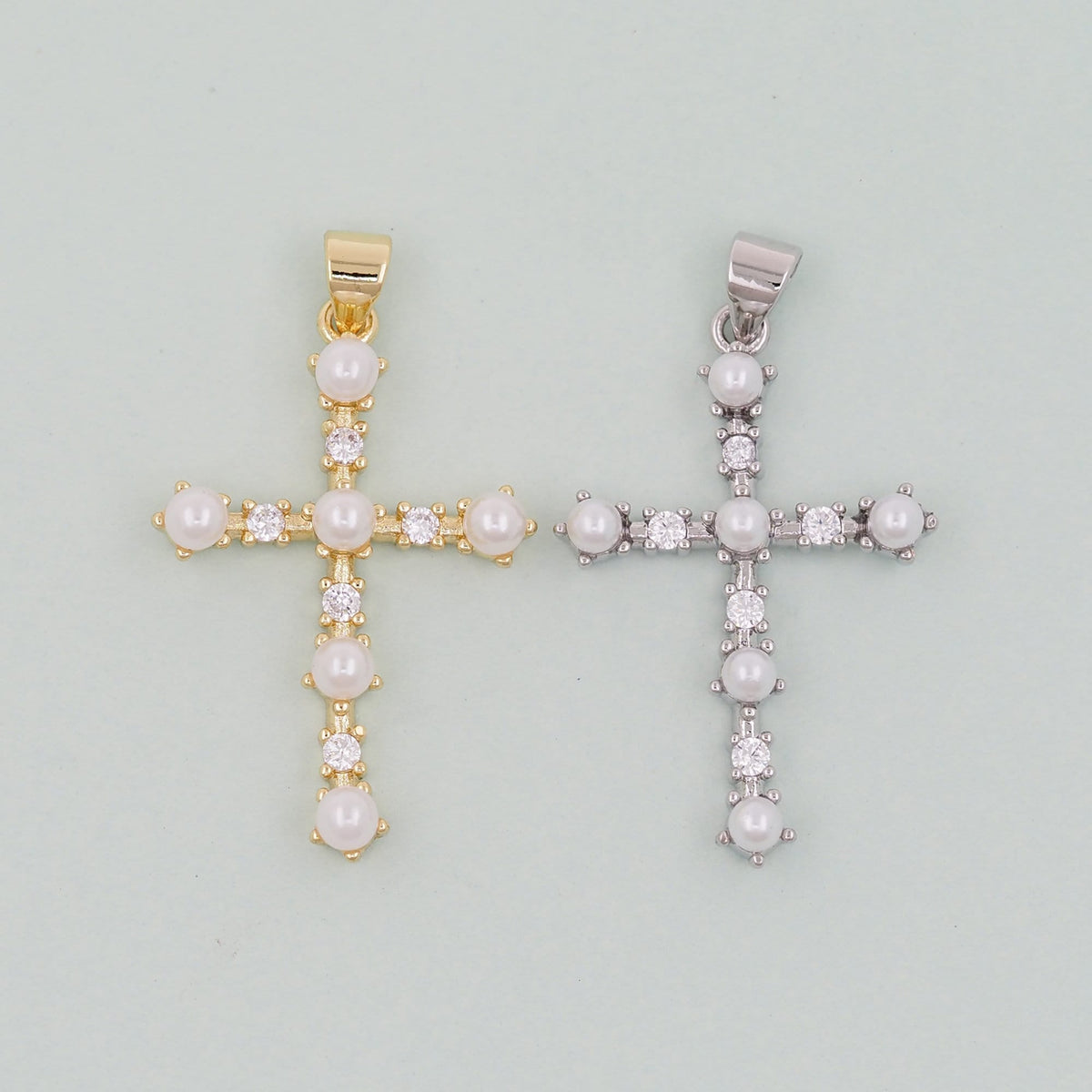 18K Gold Filled Cubic Zirconia Cross Charm Pendant for Jewelry Making