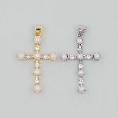 18K Gold Filled Cubic Zirconia Cross Charm Pendant for Jewelry Making